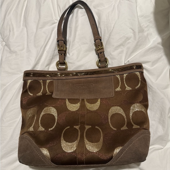 Coach Handbags - Coach Brown and Gold Shoulder Bag